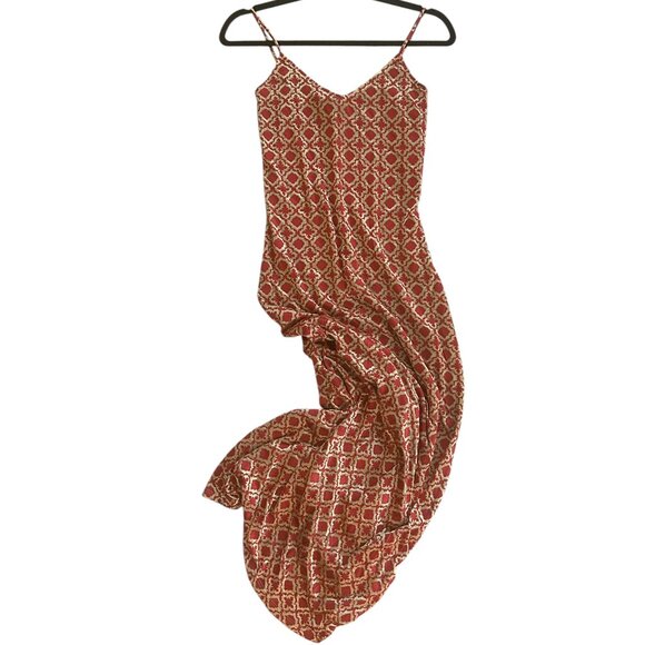 Le Château Vtg “Rhapsody” Maxi Slip Dress Sz M Gold Burnt Orange Velvet Burnout - Picture 1 of 8